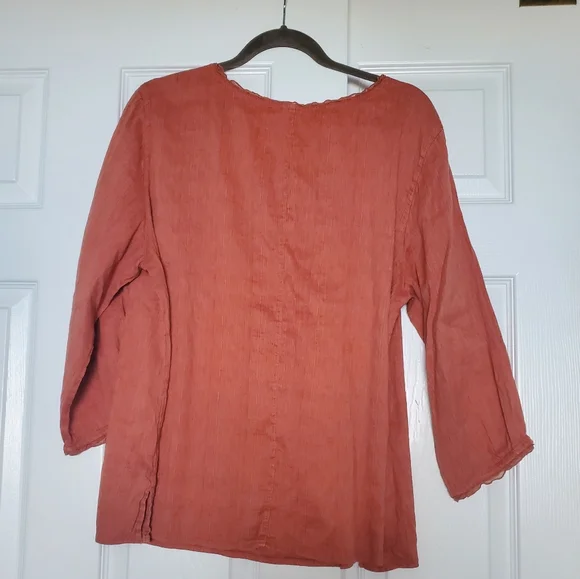 KLEEN Silk Linen Blend Womens XL Lagenlook Terracotta Orange Top - Picture 7 of 7